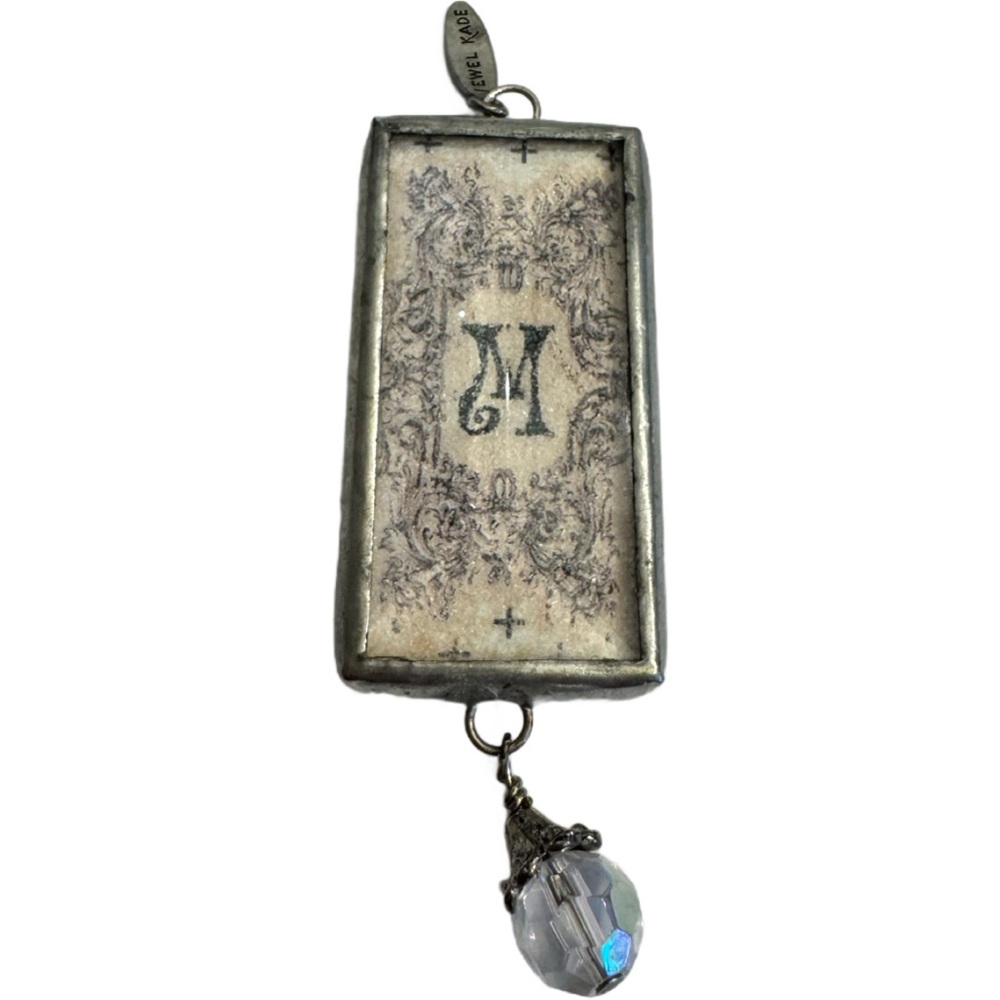Jewel Kade Letter M Crown Reversable Pendant Silver Tone Faceted Glass Jewelry